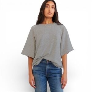Jamie Haller Cashmere Crew Short Sleeve Sweater Tee Heather Gray L